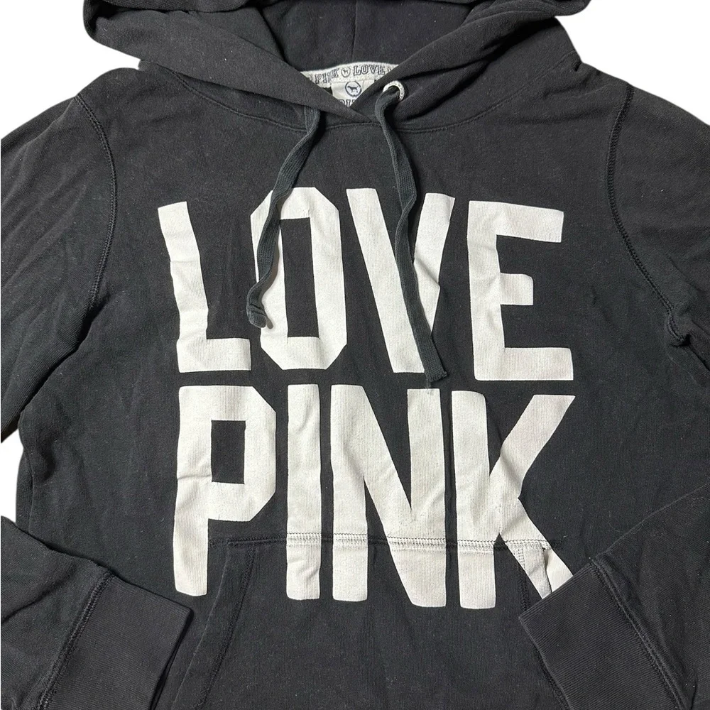 Victoria’s Secret PINK Love Pink Black Hoodie Sweatshirt Women’s Medium - Picture 3 of 5